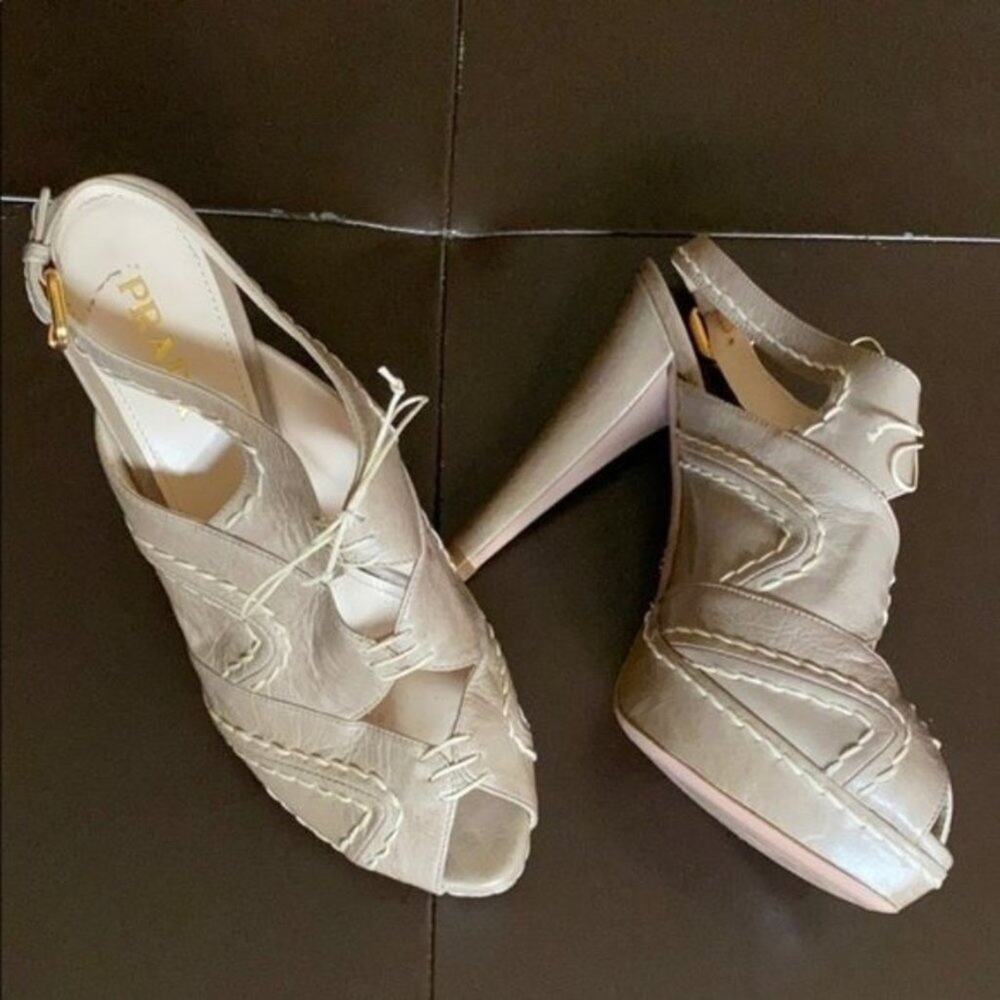 Prada Beige Platform Peeptoe Sandals